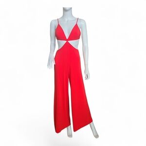 Sexy, soft red Fleur du Mal cut out luxe matte jumpsuit Large Wide Leg